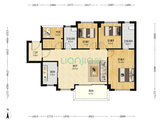 景业壹方天地 4室1厅2卫 105平方