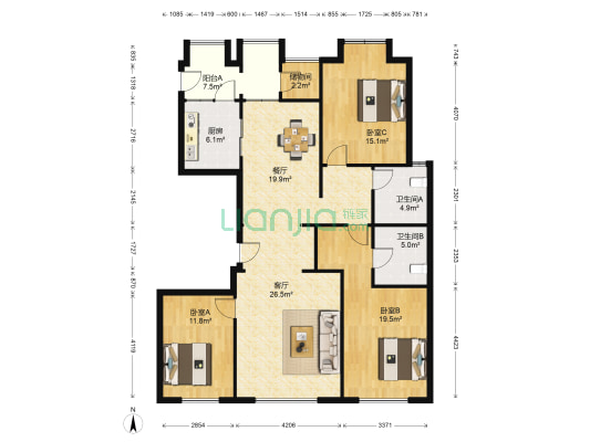 中央悦城 3室2厅2卫 159平方