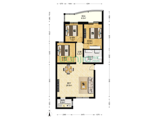 开放路 3室1厅1卫 99平方