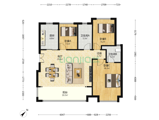 金辉凤栖云璟一期 3室1厅2卫 109平方