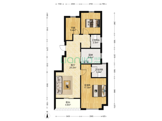 缦云坊 3室1厅2卫 88平方