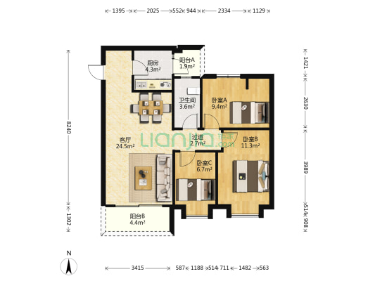 星海豪庭 3室1厅1卫 80平方