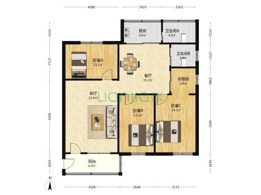 广东司法警察医院 3室2厅2卫 112平方