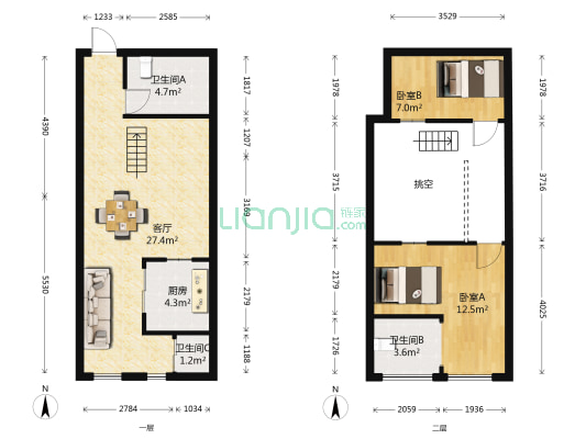 中城商务广场 2室1厅3卫 54平方