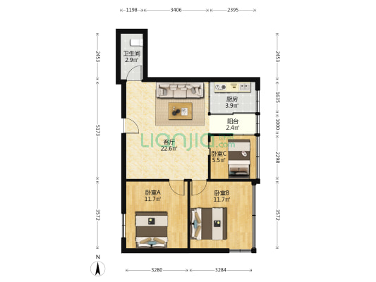 松南路 3室1厅1卫 65平方
