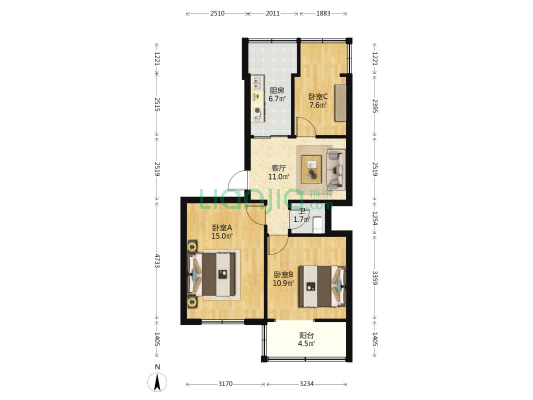 塑机厂家属院 3室1厅1卫 63平方
