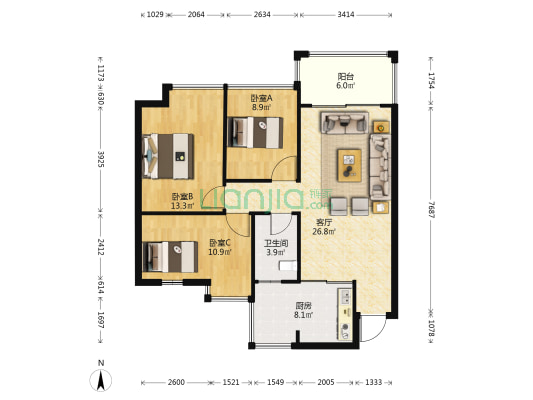蓝海尚城 3室1厅1卫 89平方
