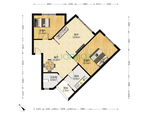 一环南路487号 2室2厅1卫 87平方