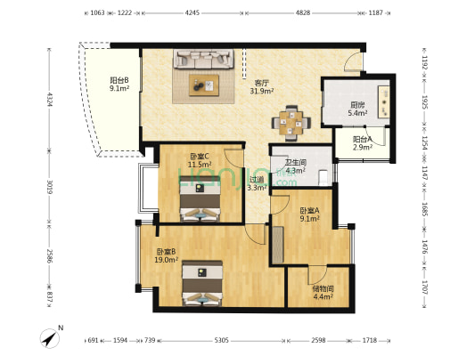 银泰新苑 3室1厅1卫 116平方