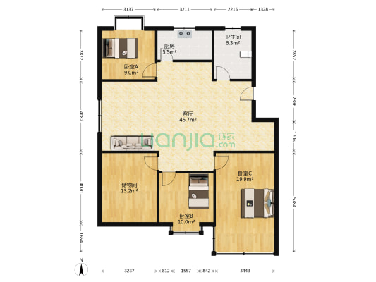 临江小区 3室1厅1卫 124平方