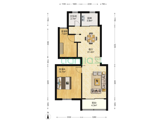锡星苑 2室1厅1卫 83平方