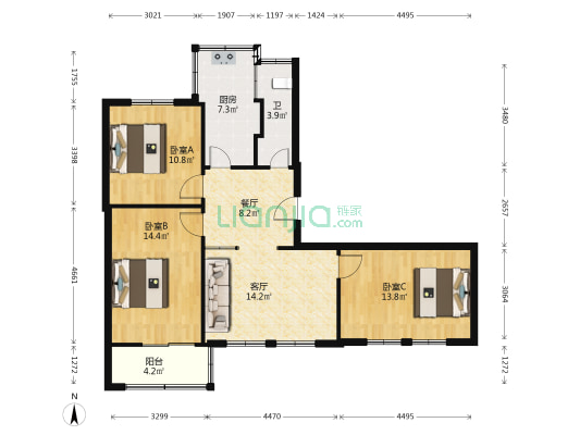 经五路24号院 3室2厅1卫 94平方