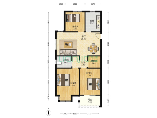 董博苑四期 3室1厅1卫 102平方