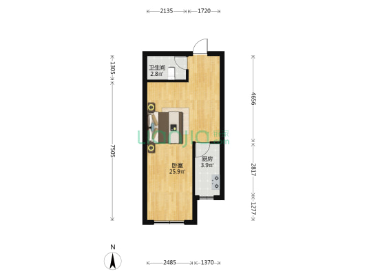 西湖庄园  精装一室一厅  47.61平-户型图