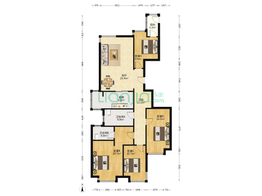 晓港名城尚府 4室1厅2卫 158平方