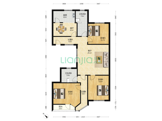 美芦苑 3室2厅2卫 154平方