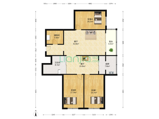 永安街 3室2厅1卫 150平方