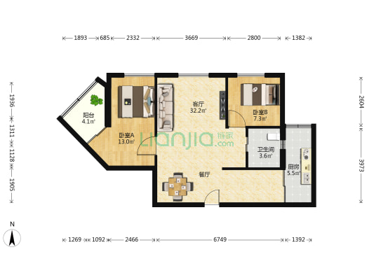 中信惠扬 2室1厅1卫 90平方