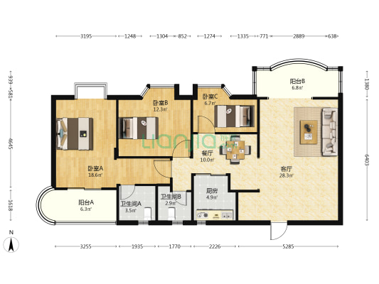 乐福苑 3室2厅2卫 113平方