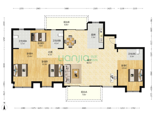 锦虹湾花苑 4室1厅3卫 167平方