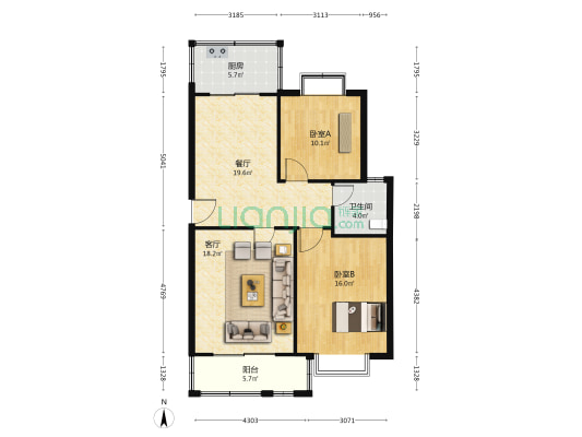 福满园 2室2厅1卫 89平方