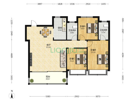 三亚金茂湾北苑 3室1厅2卫 123平方