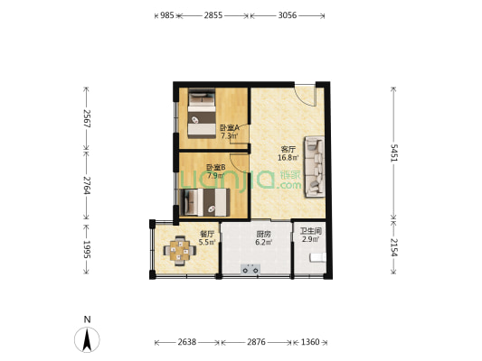 沙河街155号 2室2厅1卫 55平方