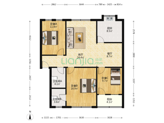 水南安利小区 3室2厅2卫 112平方