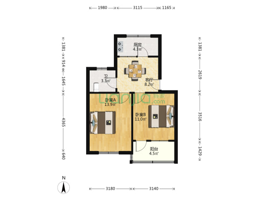 安澜小区 2室1厅1卫 52平方