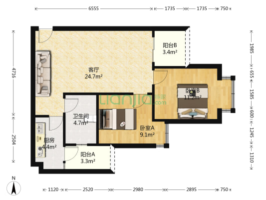 同创鸥翔云湖苑 2室1厅1卫 73平方