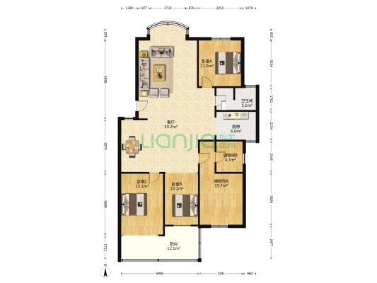 欣胜园 3室1厅1卫 154平方