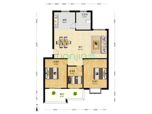 华丰小区(平湖市) 3室1厅1卫 105平方