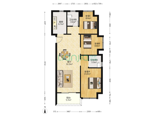 建发金茂玺悦 3室1厅2卫 117平方