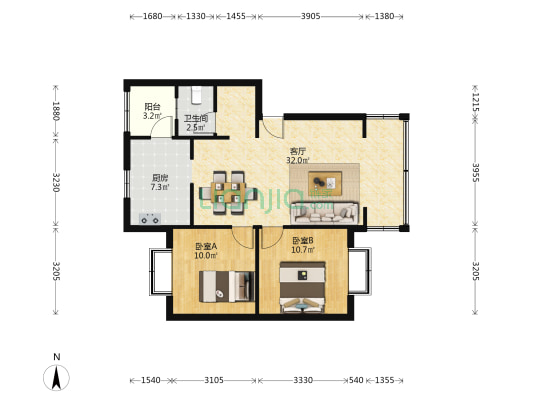 小南山钢窗厂 2室1厅1卫 78平方