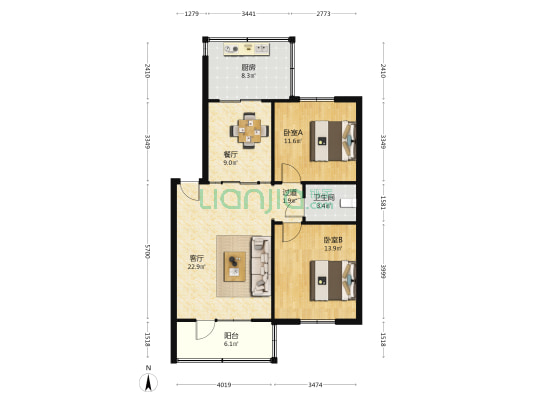 国土资源厅家属院 2室2厅1卫 86平方