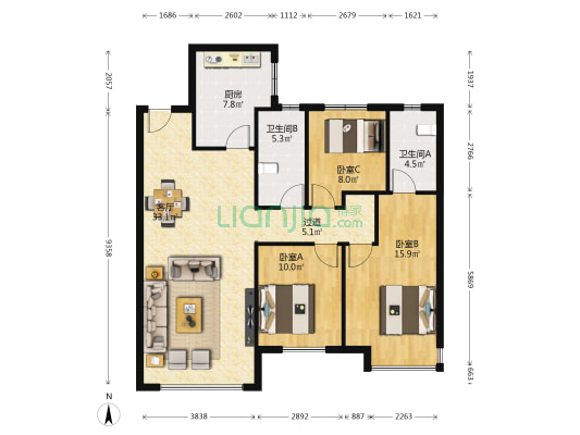 龙湖原府揽境 3室1厅2卫 121平方