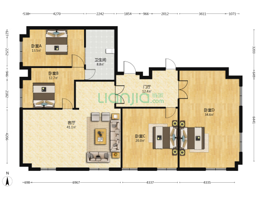 龙宫 4室1厅1卫 136平方