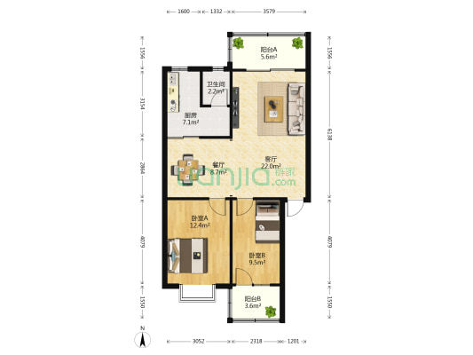 振宁花园 2室2厅1卫 85平方