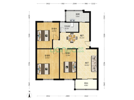 富民路120号 3室2厅1卫 98平方