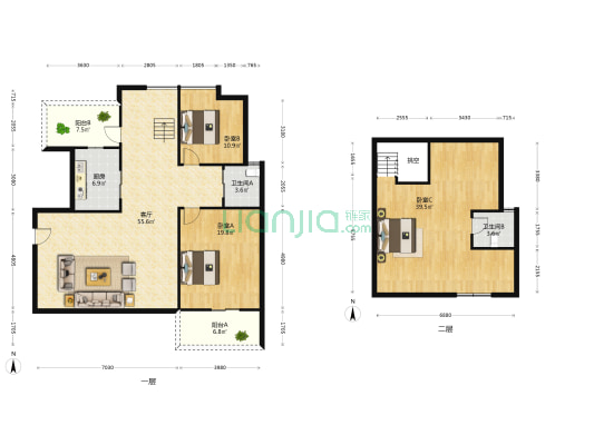 园方雅庭院 3室1厅2卫 105平方