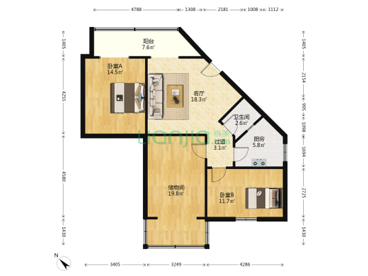 正通顺街2号 2室1厅1卫 89平方