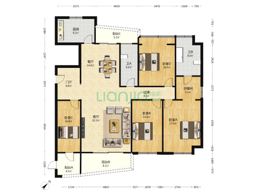 枫丹白露B区 4室2厅2卫 187平方