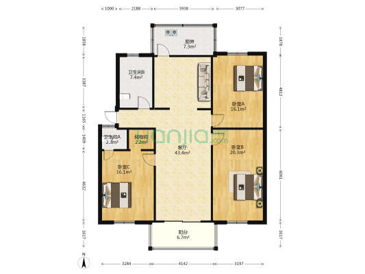 林颖小区 3室1厅2卫 136平方