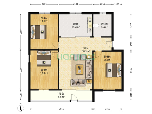高师巷 3室1厅1卫 110平方