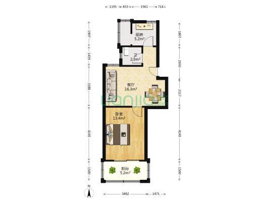 万象西园 1室1厅1卫 52平方
