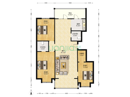 宜和园 3室1厅2卫 165平方