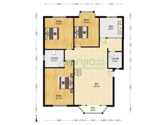 金星苑 3室1厅2卫 148平方