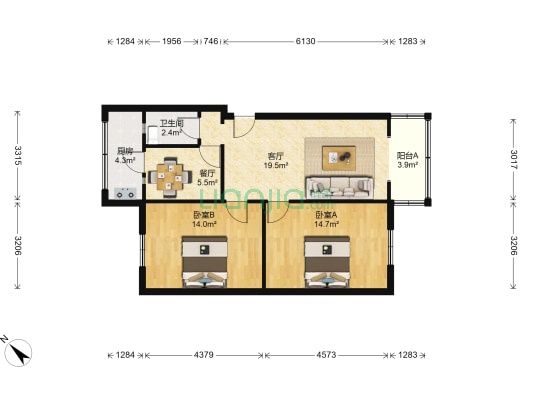 桂王桥北街30号 2室2厅1卫 73平方