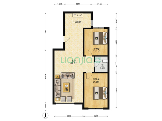 钜城上景 2室1厅1卫 98平方