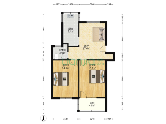 人民中路152号 2室1厅1卫 82平方